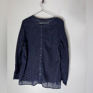 Talbot Navy Blue Eyelet Long Sleeve Button Down Top Large‎